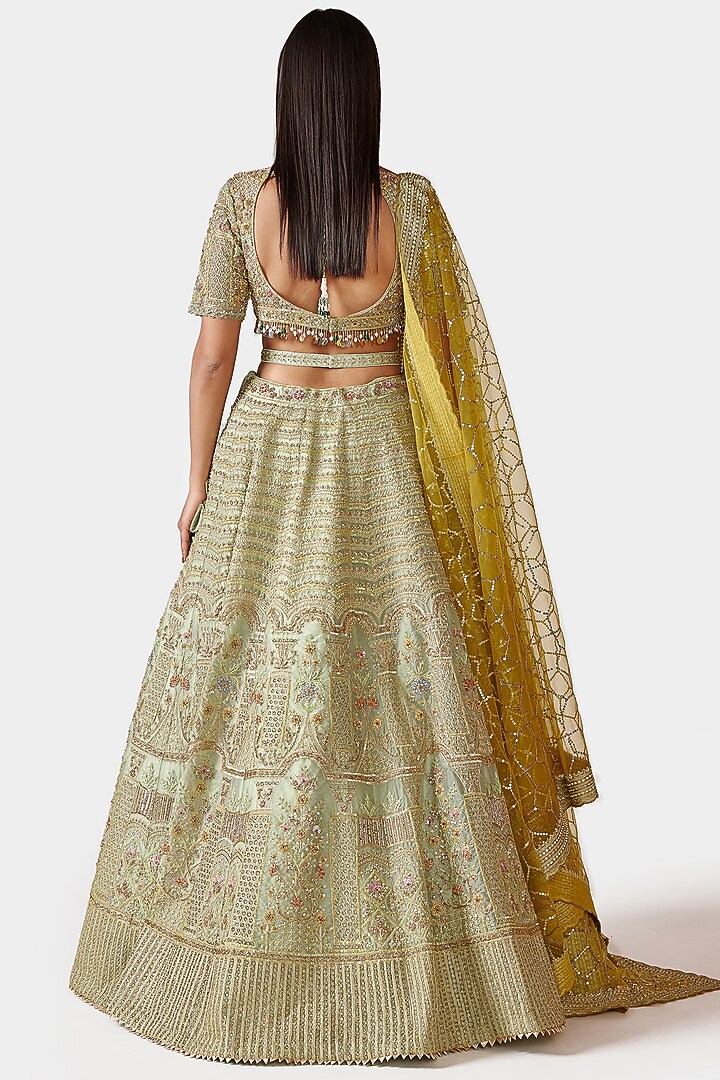 Light Green Hand Embroidered Bridal Lehenga Set by Swati Narula at Pernia's Pop Up Shop