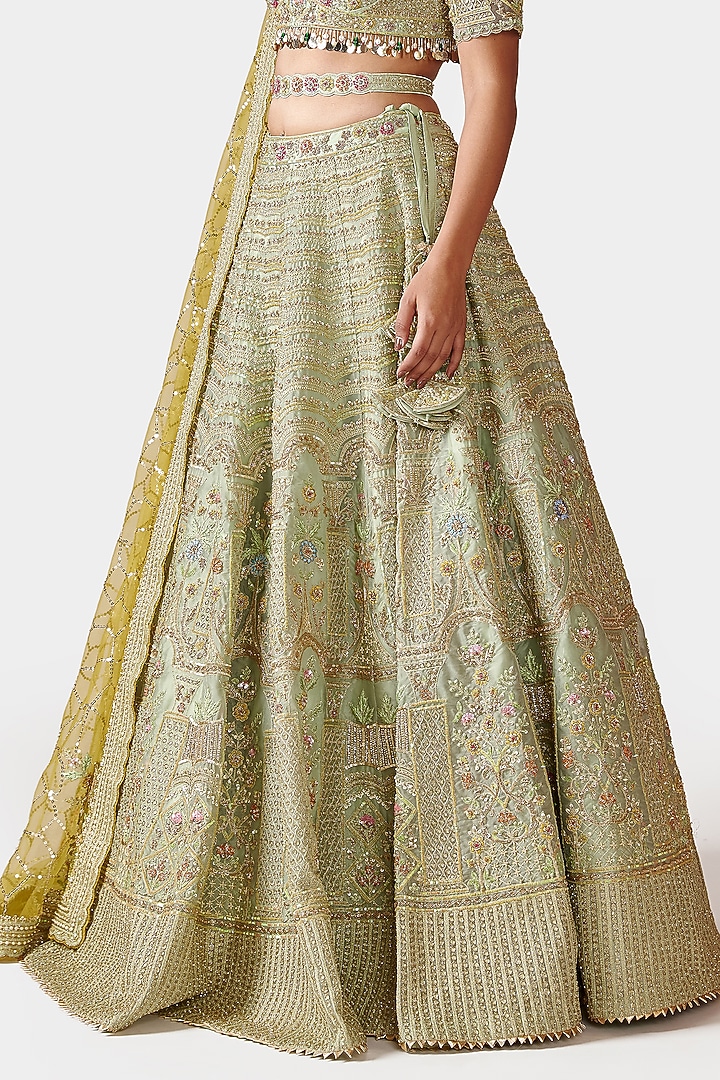 Light Green Hand Embroidered Bridal Lehenga Set by Swati Narula at Pernia's Pop Up Shop