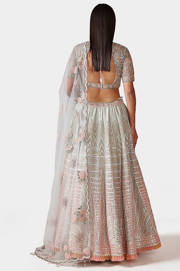 Sky Blue Hand Embroidered Bridal Lehenga Set by Swati Narula at Pernia's Pop Up Shop
