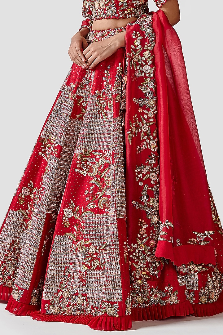 Scarlet Red Hand Embroidered Wedding Lehenga Set by Swati Narula at Pernia's Pop Up Shop
