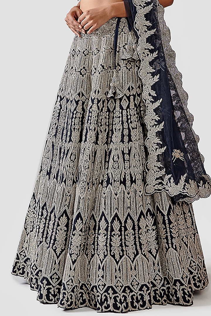 Navy Blue Hand Embroidered Bridal Lehenga Set by Swati Narula at Pernia's Pop Up Shop