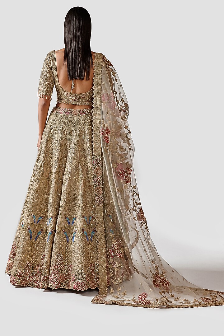 Light Gold Hand Embroidered Bridal Lehenga Set by Swati Narula at Pernia's Pop Up Shop