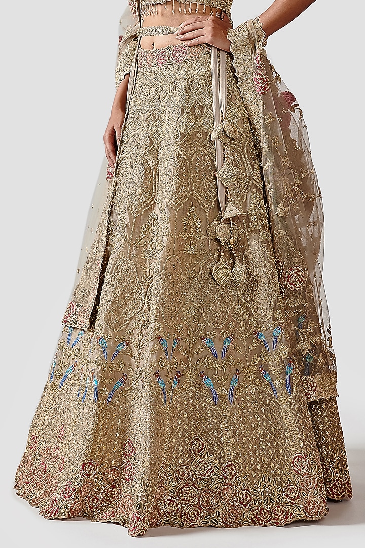Light Gold Hand Embroidered Bridal Lehenga Set by Swati Narula at Pernia's Pop Up Shop