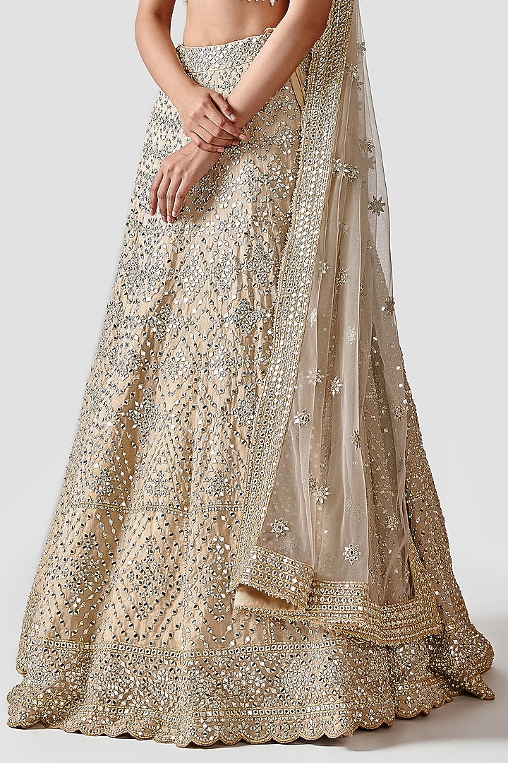Golden Hand Embroidered Bridal Lehenga Set by Swati Narula at Pernia's Pop Up Shop