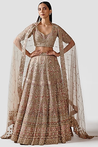 Nude-Beige Hand Embroidered Lehenga Set by Swati Narula