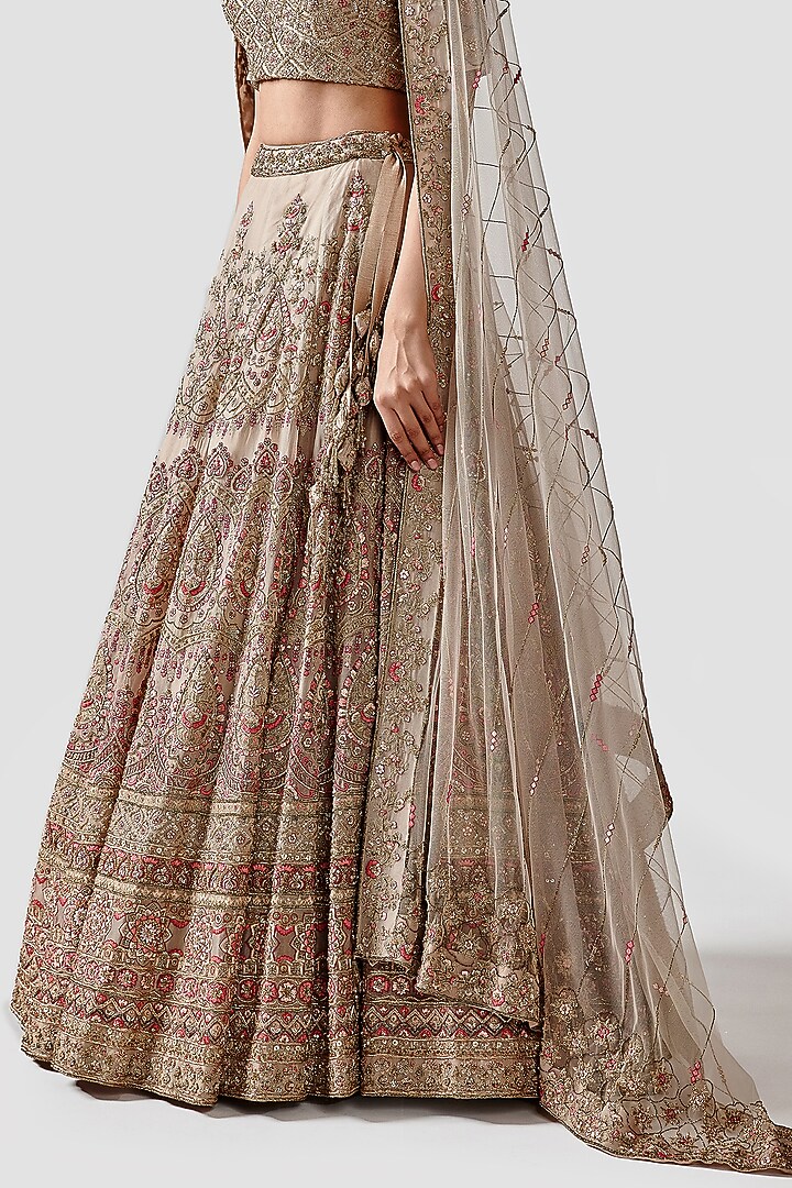 Nude-Beige Hand Embroidered Bridal Lehenga Set by Swati Narula at Pernia's Pop Up Shop