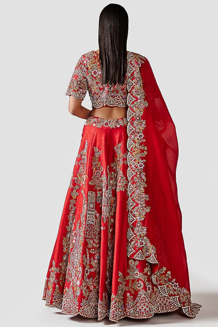 Tomato Red Wedding Lehenga Set With Hand Embroidery by Swati Narula at Pernia's Pop Up Shop