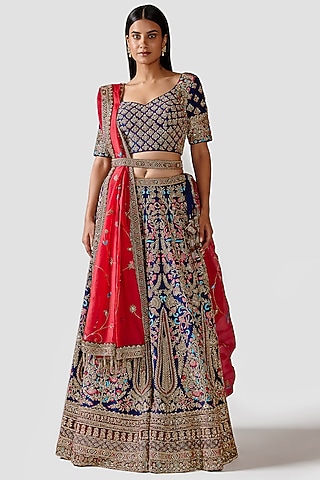 Royal Blue Hand Embroidered Lehenga Set by Swati Narula