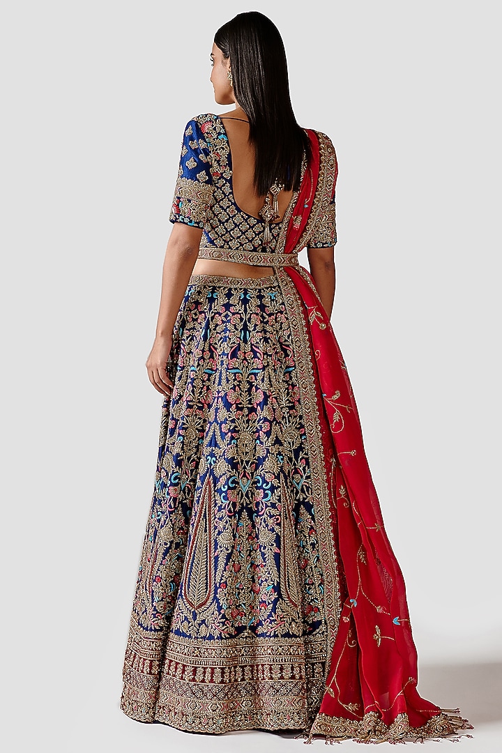 Royal Blue Hand Embroidered Bridal Lehenga Set by Swati Narula at Pernia's Pop Up Shop