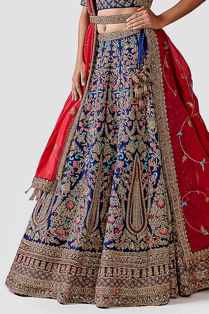 Royal Blue Hand Embroidered Bridal Lehenga Set by Swati Narula at Pernia's Pop Up Shop