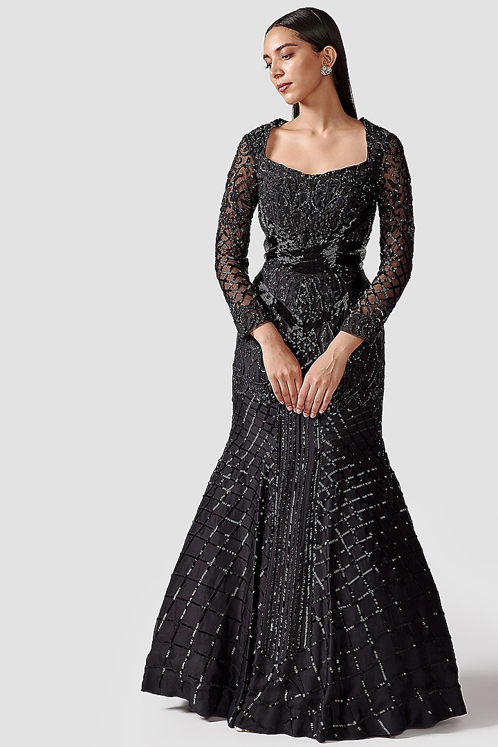 Black Hand Embroidered Gown by Swati Narula