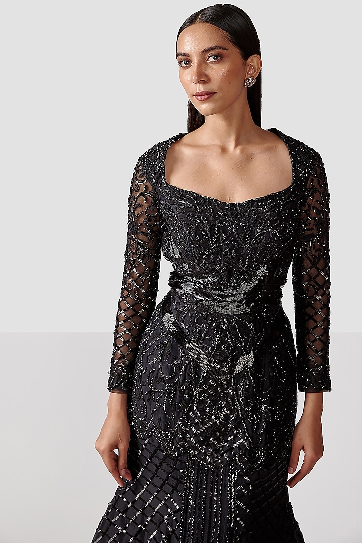 Black Hand Embroidered Wedding Gown by Swati Narula at Pernia's Pop Up Shop