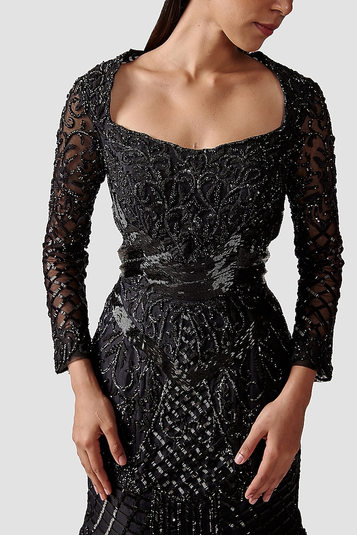 Black Hand Embroidered Wedding Gown by Swati Narula at Pernia's Pop Up Shop