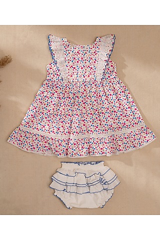 Pink Organic Cotton Floral Printed Dress For Girls by Swoon baby