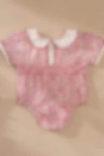 Pink Organic Cotton Floral Printed & Hand Embroidered Romper For Girls by Swoon baby at Pernia's Pop Up Shop