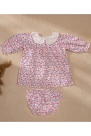 Pink Organic Cotton Floral Printed Dress For Girls by Swoon baby