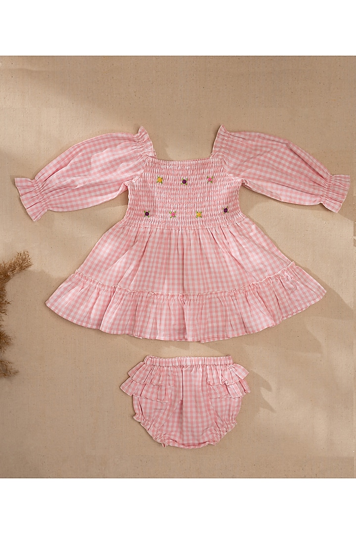Pink Organic Cotton Hand Embroidered Dress For Girls by Swoon baby at Pernia's Pop Up Shop
