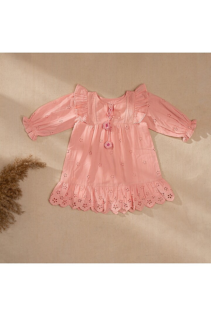 Pink Organic Cotton Crochet Embroidered Dress For Girls by Swoon baby at Pernia's Pop Up Shop