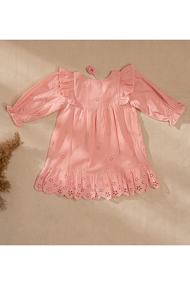 Pink Organic Cotton Crochet Embroidered Dress For Girls by Swoon baby at Pernia's Pop Up Shop