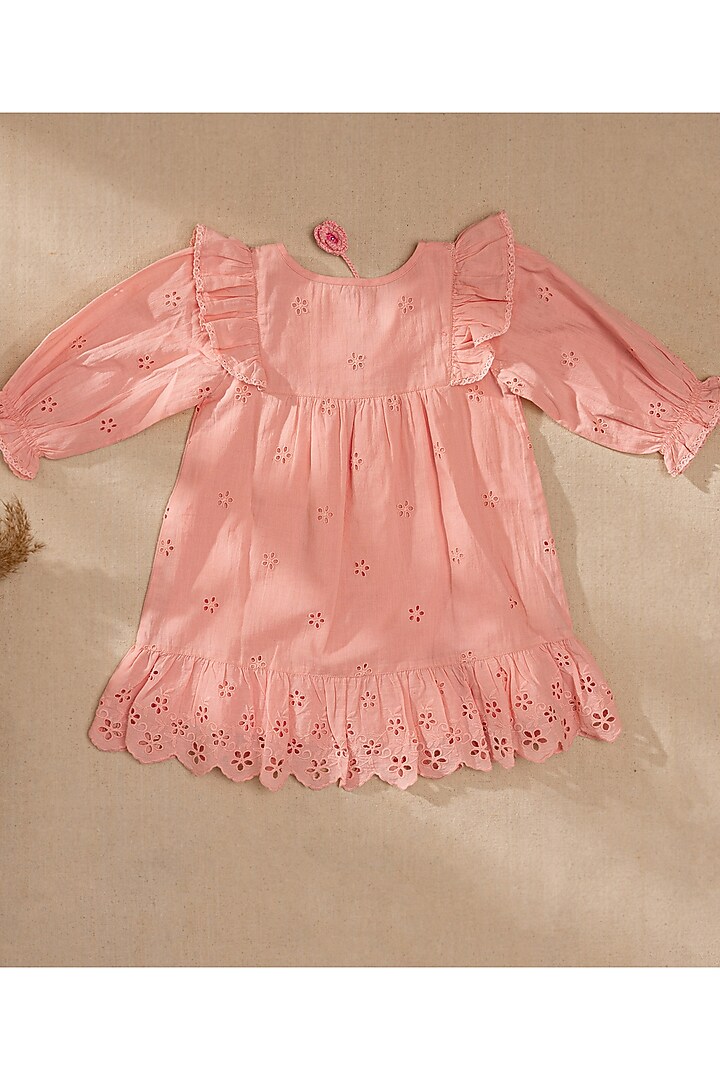 Pink Organic Cotton Crochet Embroidered Dress For Girls by Swoon baby at Pernia's Pop Up Shop