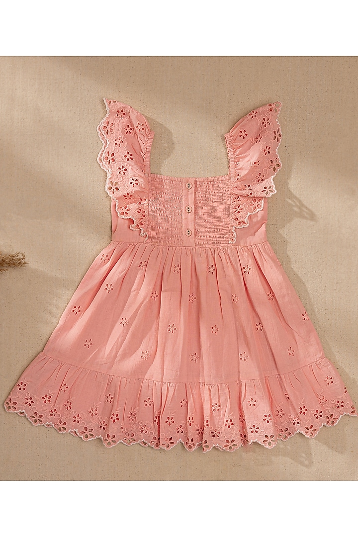 Pink Organic Cotton Schiffli Embroidery Dress For Girls by Swoon baby at Pernia's Pop Up Shop
