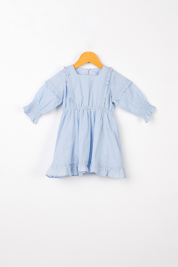 Blue Organic Cotton Ruffled Dress For Girls by Swoon baby