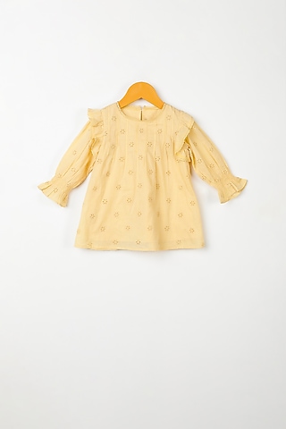 Yellow Embroidered Shift Dress For Girls by Swoon baby
