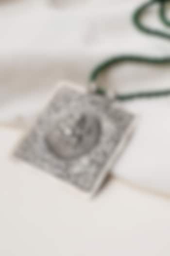 Oxidised Silver Finish Chittai Ganesha Dori Pendant Necklace In Sterling Silver by Swadeshi Pitara at Pernia's Pop Up Shop