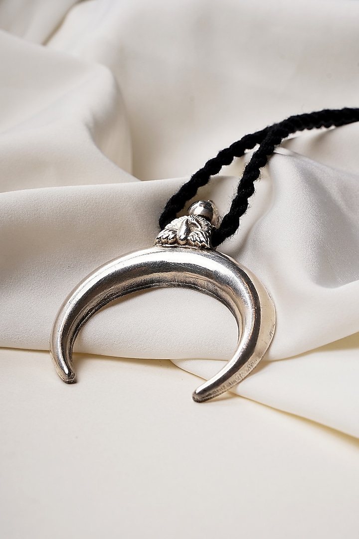 Oxidised Silver Finish Crescent Moon Pendant Necklace In Sterling Silver by Swadeshi Pitara at Pernia's Pop Up Shop