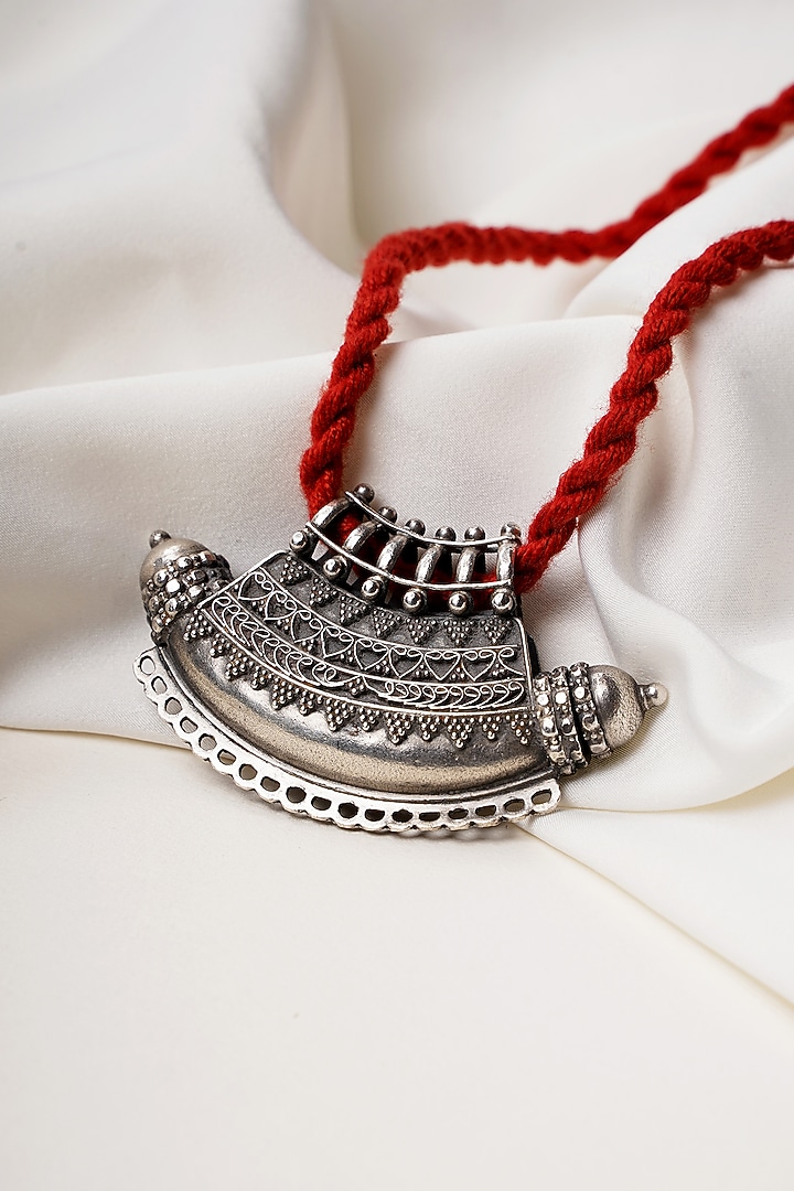 Oxidised Silver Finish Tawiz Dori Pendant Necklace In Sterling Silver by Swadeshi Pitara at Pernia's Pop Up Shop
