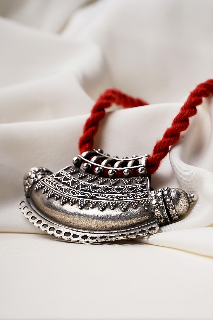 Oxidised Silver Finish Tawiz Dori Pendant Necklace In Sterling