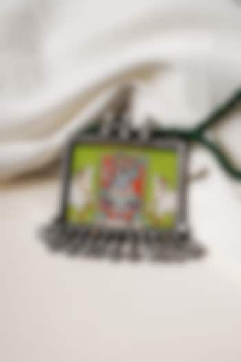 Oxidised Silver Finish Hastkala Hand Painted Dori Pendant Necklace In Sterling Silver by Swadeshi Pitara at Pernia's Pop Up Shop