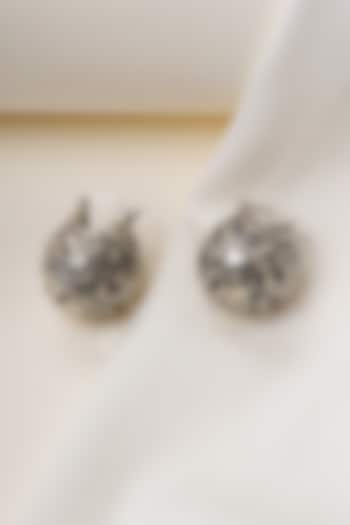 Oxidised Silver Finish Jali Work Floral Drop Earrings In Sterling Silver by Swadeshi Pitara at Pernia's Pop Up Shop