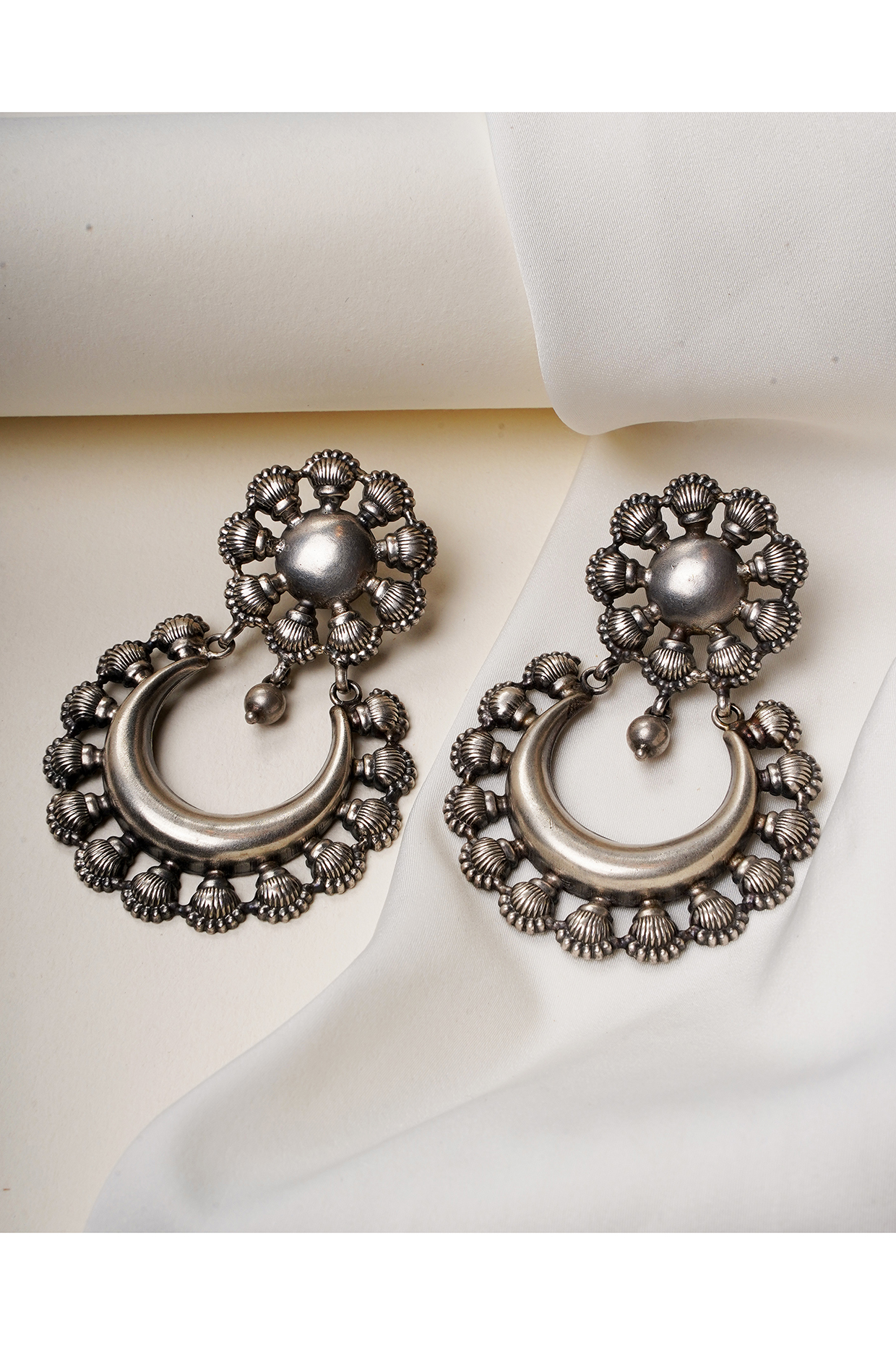 Oxidised Silver Finish Chandbali Earrings In Sterling Silver by Swadeshi Pitara at Pernia's Pop Up Shop