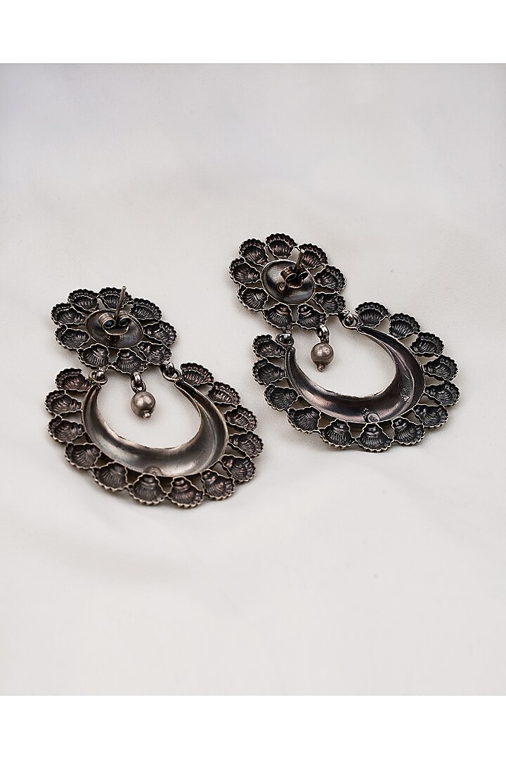 Oxidised Silver Finish Chandbali Earrings In Sterling Silver by Swadeshi Pitara at Pernia's Pop Up Shop