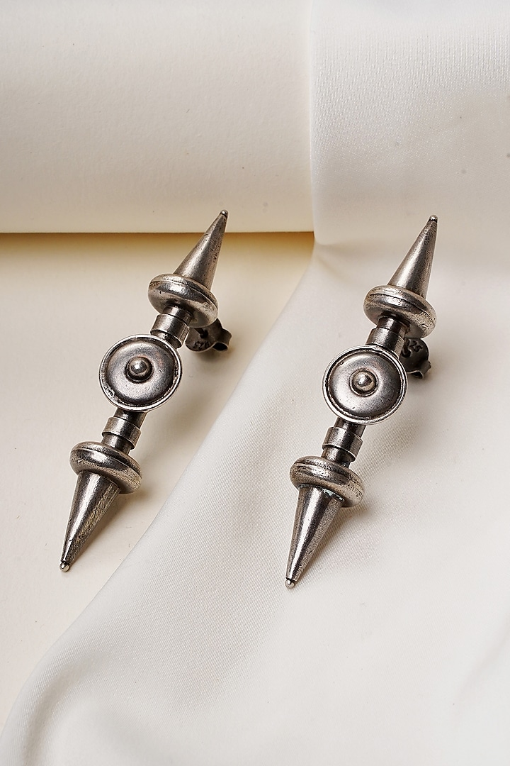 Oxidised Silver Finish Tribal Warrior Stud Earrings In Sterling Silver by Swadeshi Pitara at Pernia's Pop Up Shop