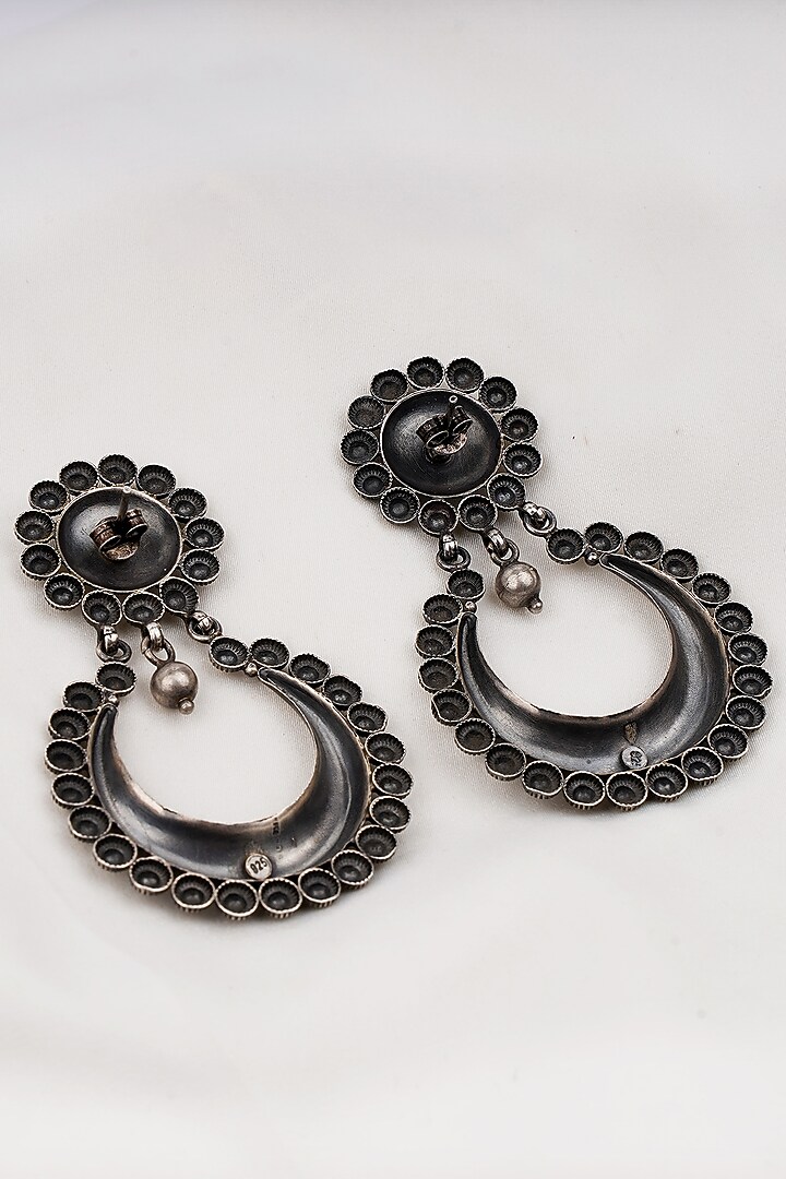 Oxidised Silver Finish Chandbali Earrings In Sterling Silver by Swadeshi Pitara at Pernia's Pop Up Shop