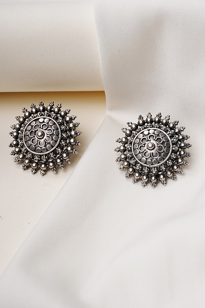 Oxidised Silver Finish Stud Earrings In Sterling Silver by Swadeshi Pitara at Pernia's Pop Up Shop