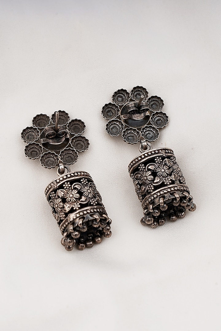 Oxidised Silver Finish Jhumka Earrings In Sterling Silver by Swadeshi Pitara at Pernia's Pop Up Shop