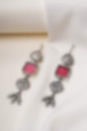 Oxidised Silver Finish Handpainted Pichwai Dangler Earrings In Sterling Silver by Swadeshi Pitara at Pernia's Pop Up Shop