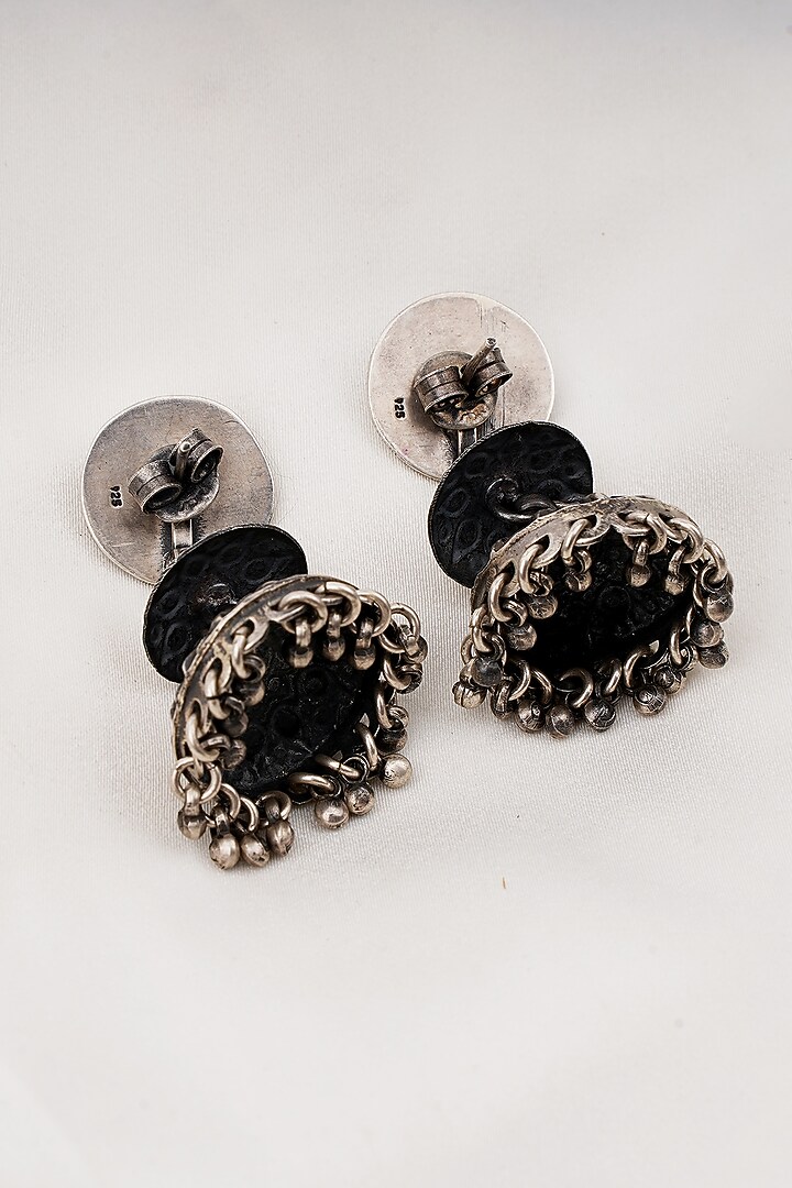 Oxidised Silver Finish Jhumka Earrings In Sterling Silver by Swadeshi Pitara at Pernia's Pop Up Shop
