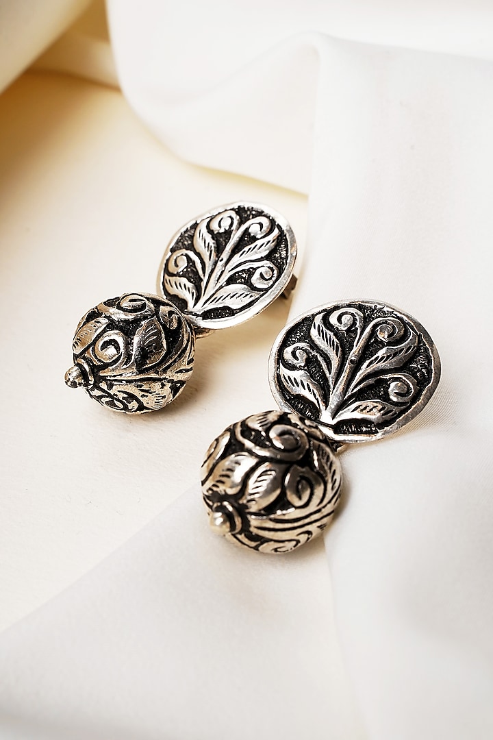 Oxidised Silver Finish Chittai Ball Beaded Dangler Earrings In Sterling Silver by Swadeshi Pitara at Pernia's Pop Up Shop