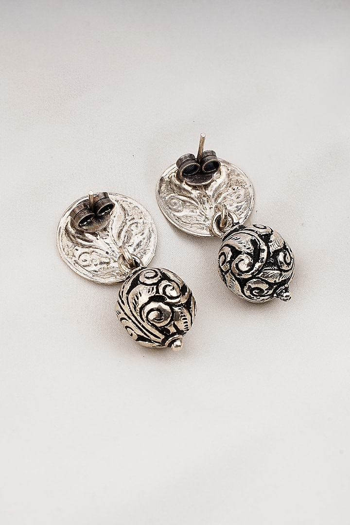 Oxidised Silver Finish Chittai Ball Beaded Dangler Earrings In Sterling Silver by Swadeshi Pitara at Pernia's Pop Up Shop