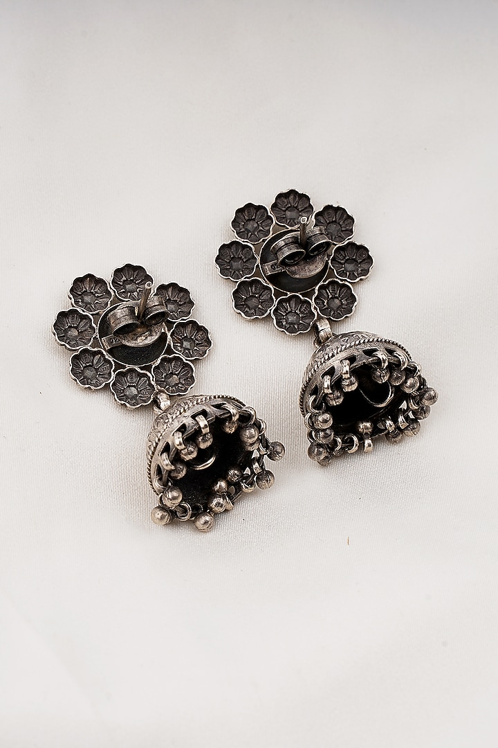 Black Rhodium Finish Jhumka Earrings In Sterling Silver by Swadeshi Pitara at Pernia's Pop Up Shop