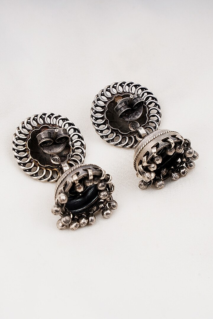 Black Rhodium Finish Jhumka Earrings In Sterling Silver by Swadeshi Pitara at Pernia's Pop Up Shop