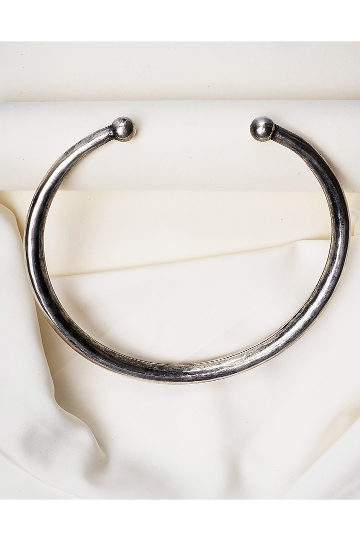 Oxidised Silver Finish Handcrafted Choker Hasli Necklace In Sterling Silver by Swadeshi Pitara at Pernia's Pop Up Shop
