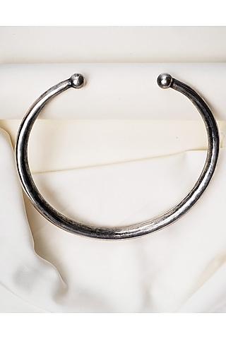 Oxidised Silver Finish Handcrafted Choker Hasli Necklace In Sterling Silver by Swadeshi Pitara