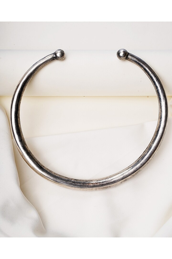 Oxidised Silver Finish Handcrafted Choker Hasli Necklace In Sterling Silver by Swadeshi Pitara at Pernia's Pop Up Shop
