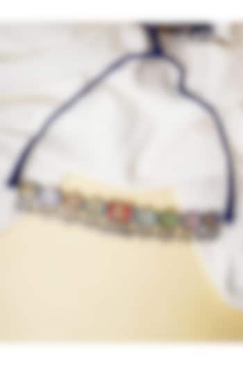 Oxidised Silver Finish Hand Painted Temple Choker Necklace In Sterling Silver by Swadeshi Pitara at Pernia's Pop Up Shop