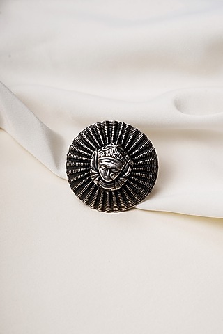 Oxidised Finish Durga Maa Statement Ring In Sterling Silver by Swadeshi Pitara